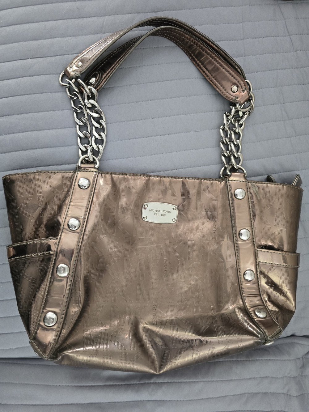 Michael Kors Bronze Metallic Chain-Handle Tote